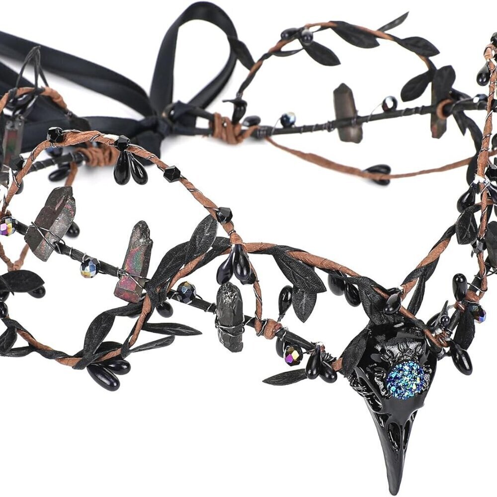 Raw Quartz Witch Crown - Gothic Elf Cirlet Crystal Raven Headband for Renaissanc